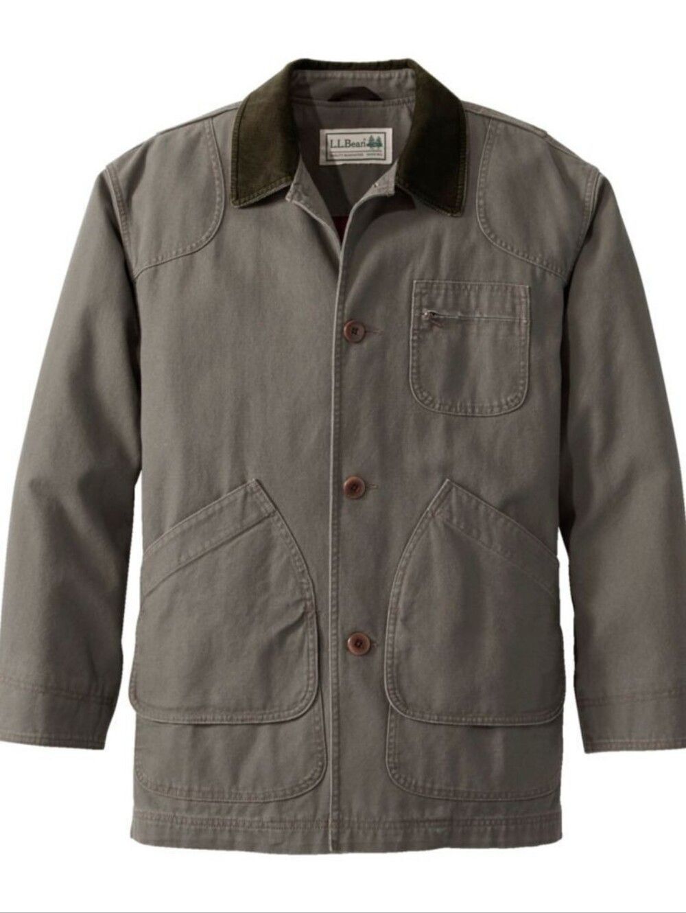 L.L. Bean Mens Olive Green Cotton Lined Button Down Original Field Coat Size XXL